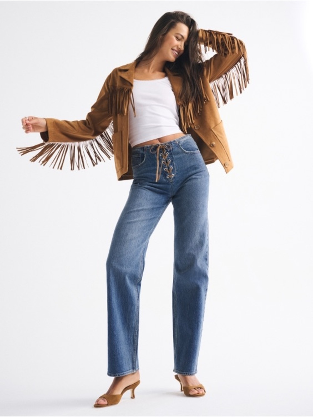 Abercrombie & Fitch High Rise 90s Relaxed Vegan Suede Lace Jeans Size 27